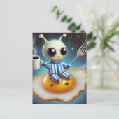 Grappige alien op een gebakken ei in de ruimte briefkaart (Staand voorkant)