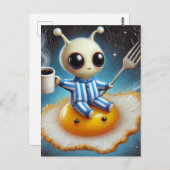 Grappige alien op een gebakken ei in de ruimte briefkaart (Voorkant / Achterkant)