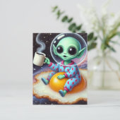 Grappige alien op een gebakken ei in de ruimte briefkaart (Staand voorkant)