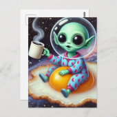 Grappige alien op een gebakken ei in de ruimte briefkaart (Voorkant / Achterkant)