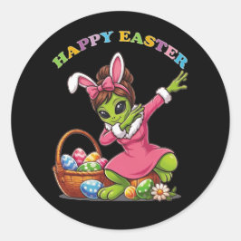 Grappige Alien Paashaas Dabbing Schattig Paasei Ronde Sticker