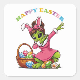 Grappige Alien Paashaas Dabbing Schattig Paasei Vierkante Sticker