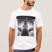 Grappige Alien Penguin UFO Penguin Selfie met UFO' T-shirt (Voorkant)