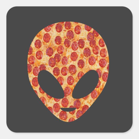 Grappige Alien Pizza Kop Vierkante Sticker (Voorkant)