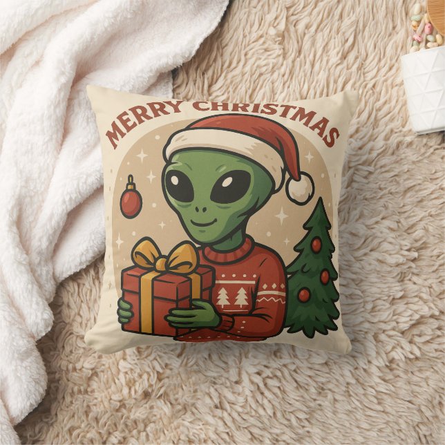 Grappige Alien Prettig Kerstfeest Kussen (Deken)