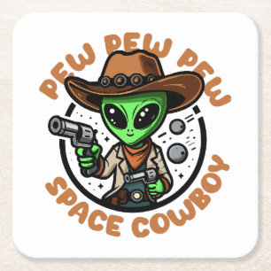 Grappige Alien Ruimtecowboy Kartonnen Onderzetters