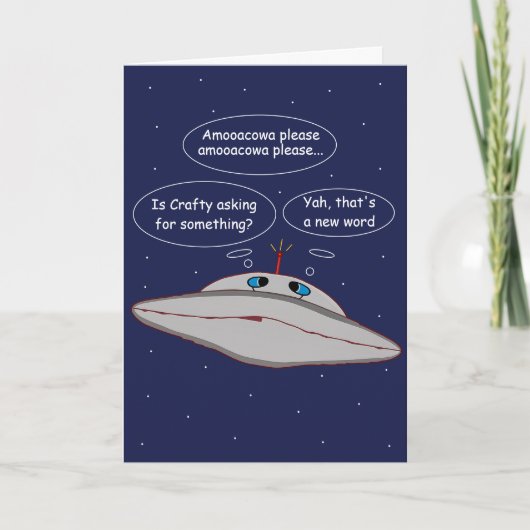 Grappige Alien-ruimteschip strip creatieve woord i Kaart (Voorkant)
