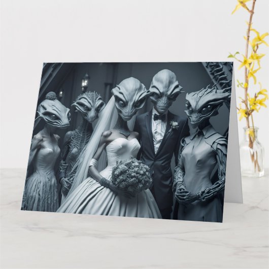 GRAPPIGE ALIEN SCI-FI BRUILOFT GEFELICITEERD KAART (Gele Bloem)