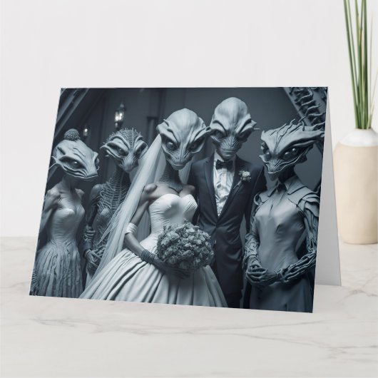 GRAPPIGE ALIEN SCI-FI BRUILOFT GEFELICITEERD KAART (Voorkant)