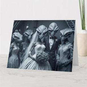 GRAPPIGE ALIEN SCI-FI BRUILOFT GEFELICITEERD KAART