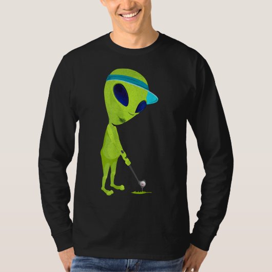 Grappige Alien Spelen Golf Parodie Golfer UFO Golf T-shirt (Voorkant)