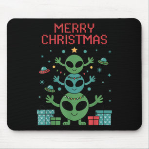 Grappige Alien Trio Merry Laffe Kerstmis Kerstman  Muismat