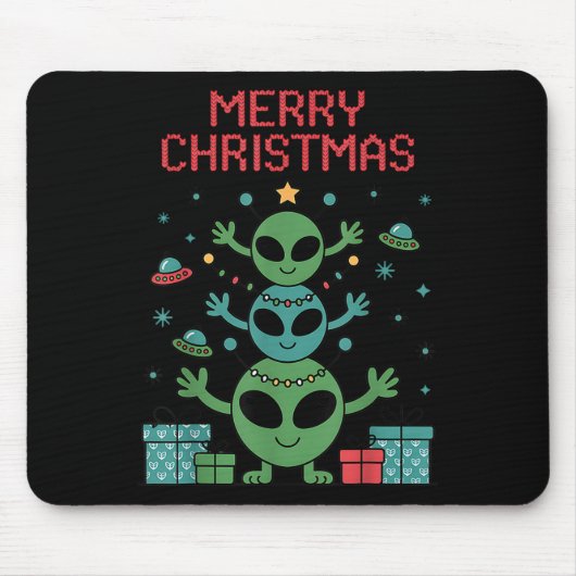 Grappige Alien Trio Merry Laffe Kerstmis Kerstman Muismat (Voorkant)