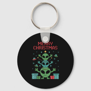 Grappige Alien Trio Merry Laidelijke Kerstmis Kers Sleutelhanger