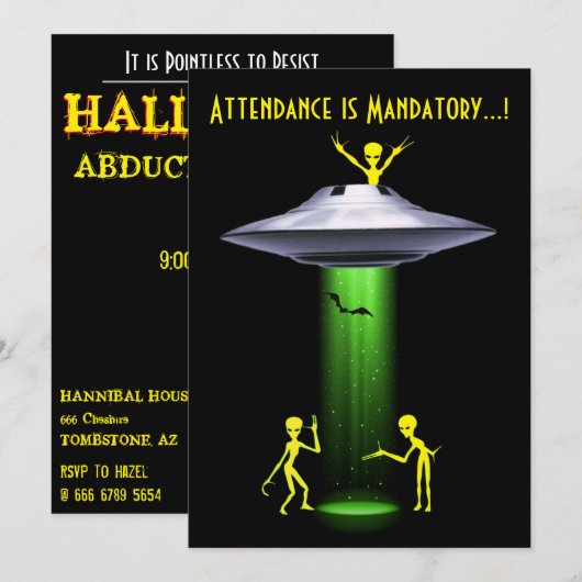 Grappige Alien 🎅🛸 UFO Halloween Party Kaart (Voorkant / Achterkant)