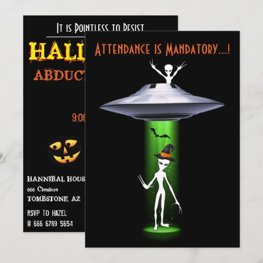 Grappige Alien 🎅🛸 UFO Halloween Party Kaart (Voorkant / Achterkant)