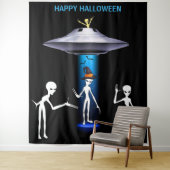 Grappige Alien 🎅🛸 UFO Halloween Party Wandkleed (In situ)