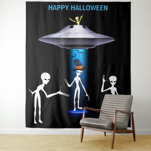 Grappige Alien 🎅🛸 UFO Halloween Party Wandkleed (In situ)