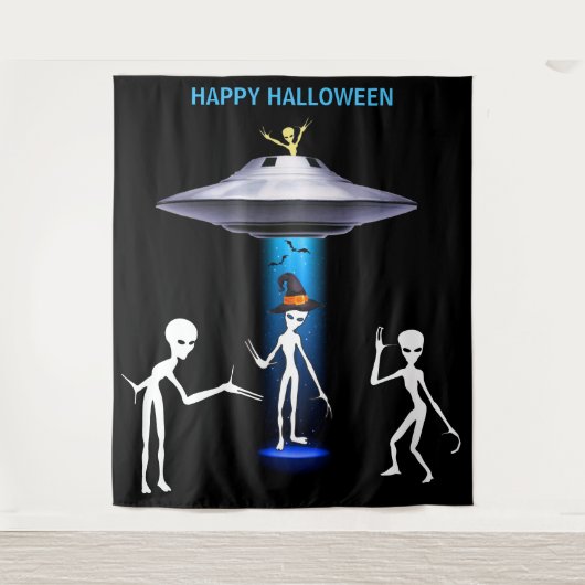 Grappige Alien 🎅🛸 UFO Halloween Party Wandkleed (Voorkant)