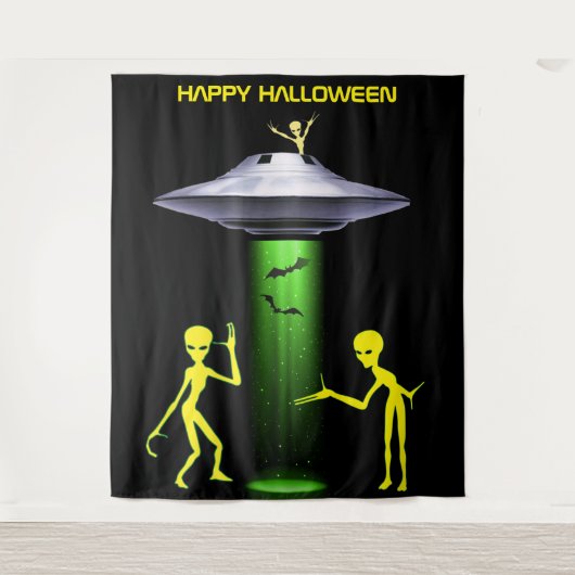 Grappige Alien 🎅🛸 UFO Halloween Party Wandkleed (Voorkant)