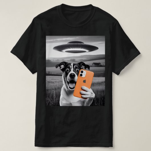 Grappige Alien UFO Hond Selfie - Cool Kat & Space T-shirt (Design voorkant)