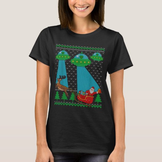 Grappige Alien Ufo Kerstman Arrenslee Grappige Ker T-shirt (Voorkant)