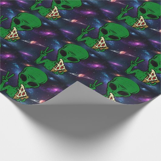Grappige Alien UFO Pizza UAP Cadeaupapier (Hoek)