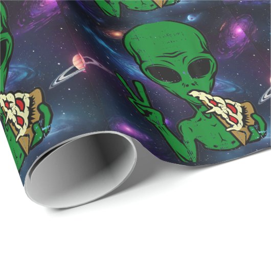 Grappige Alien UFO Pizza UAP Cadeaupapier (Rol Hoek)
