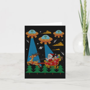 Grappige Alien Ufo Santa Sleigh Lelijke Kersttrui Kaart