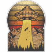 Grappige Alien UFO Visser Ontvoering Sticker (Voorkant)