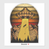 Grappige Alien UFO Visser Ontvoering Sticker (Vel)
