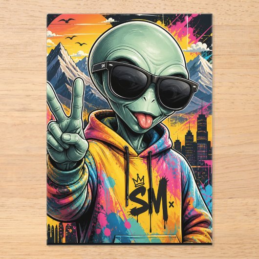 Grappige Alien Vibes Acryl Uitnodigingen (Voorkant)