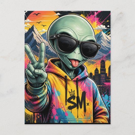 Grappige Alien Vibes Briefkaart (Voorkant)