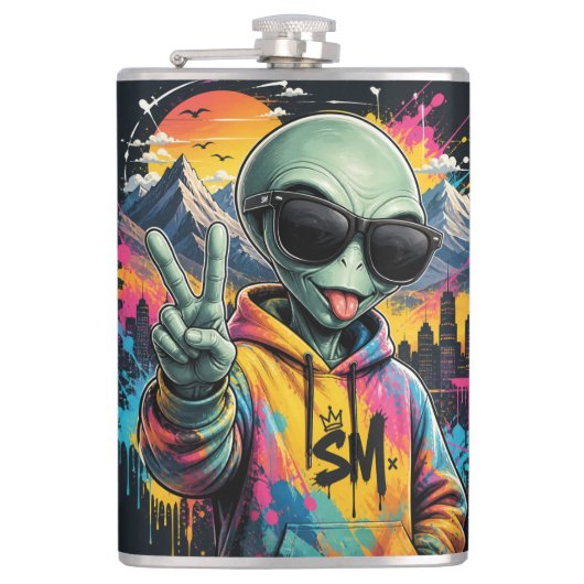 Grappige Alien Vibes Heupfles (Voorkant)