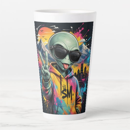 Grappige Alien Vibes Latte Mok (Voorkant)