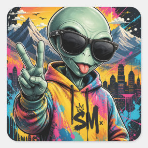 Grappige Alien Vibes Vierkante Sticker