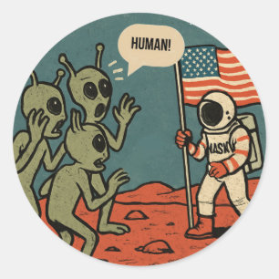 Grappige aliens en astronauten in de ruimte ronde sticker