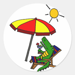 Grappige Alligator bij het Beach Design Ronde Sticker