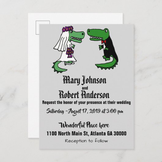 Grappige Alligator bruid en bruidegom bruiloft uit Uitnodiging Briefkaart (Voorkant / Achterkant)