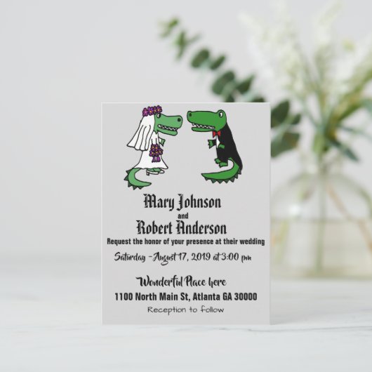 Grappige Alligator bruid en bruidegom bruiloft uit Uitnodiging Briefkaart (Staand voorkant)