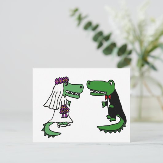 Grappige alligator bruid en bruidegom Cartoon Briefkaart (Staand voorkant)