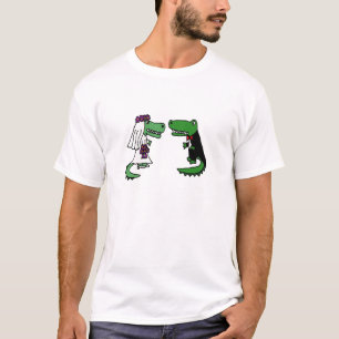 Grappige alligator bruid en bruidegom Cartoon T-shirt
