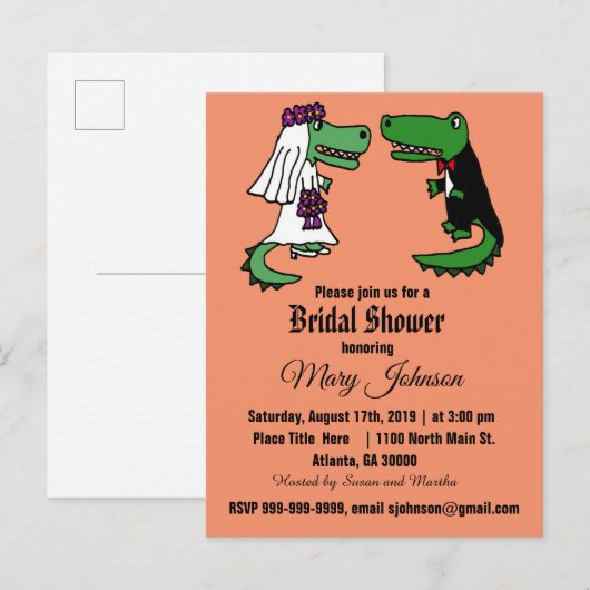 Grappige alligator bruiloft uitnodiging briefkaart (Voorkant / Achterkant)