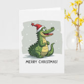 Grappige Alligator Christmas Kaart (Gele Bloem)