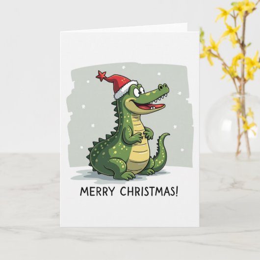 Grappige Alligator Christmas Kaart (Gele Bloem)