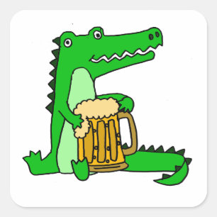 Grappige Alligator Drink Bier Cartoon Vierkante Sticker