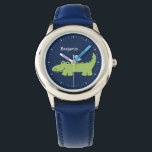 Grappige alligator gepersonaliseerd horloge<br><div class="desc">Dit leuke horloge heeft een zoete vectorillustratie van een schattige alligator en kan worden gepersonaliseerd met de naam van uw kind,  monogram,  initiaal of elke tekst van uw keuze voor een perfect aangepast cadeau.</div>