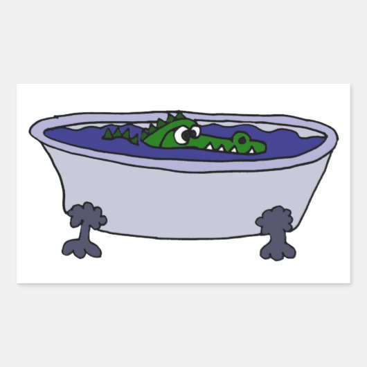 Grappige Alligator in een badkuip Cartoon Rechthoekige Sticker (Voorkant)