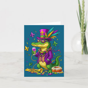 Grappige Alligator Mardi Gras Kralen Nar Kaart