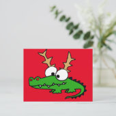 Grappige Alligator met Antlers Kerstkunst Feestdagenkaart (Staand voorkant)